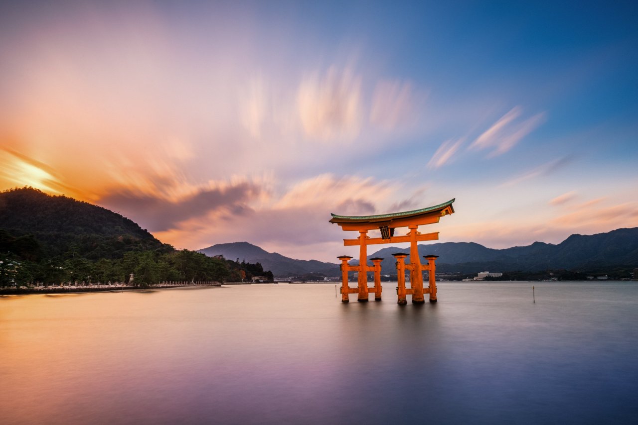 View of Itsukushima Shrine from the shores of Hiroshima